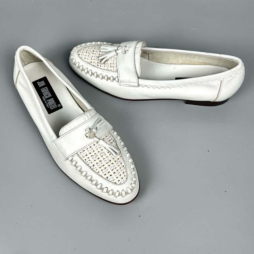 Jon Franco Pirelli Italy Tasseled Loafers White Leather Women’s 44 US 11,5